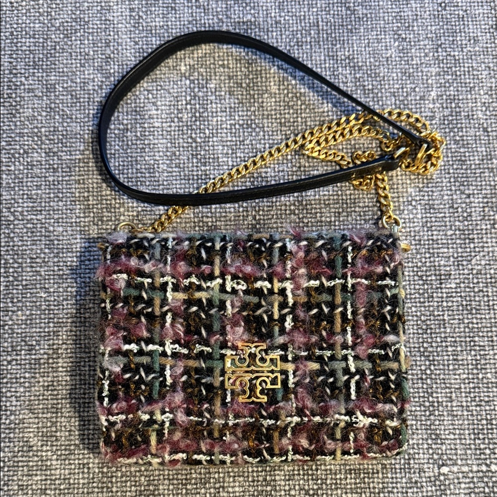 Tory Burch Tweed Crossbody Bag with Gold Chain